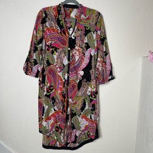 WARDA Women's Paisley Multi Color Midi Roll Up Sleeve Dress Size Large